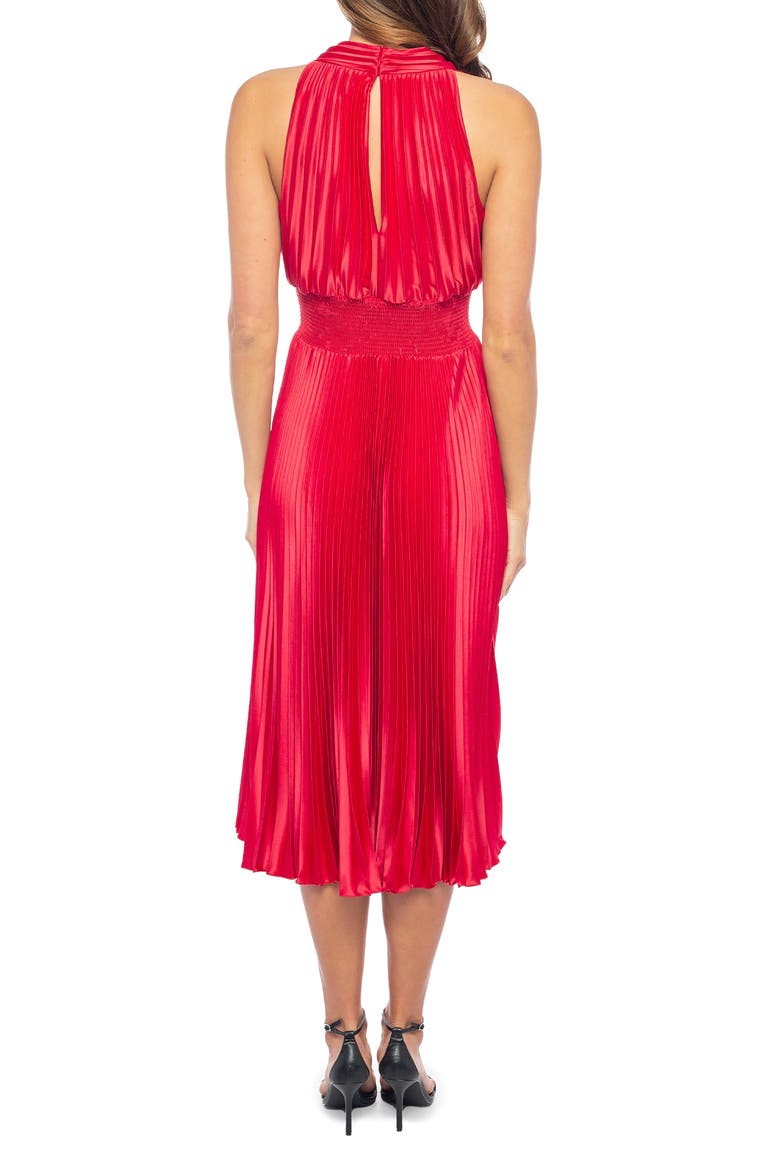 Pleated Charmeuse Midi Dress, Alternate, color, BERRY