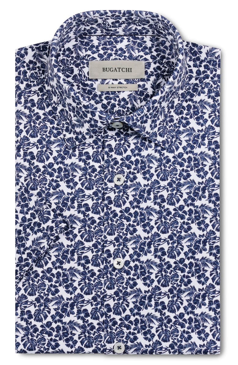 Bugatchi Miles OoohCotton<sup>®</sup> Floral Short Sleeve Button-Up Shirt, Alternate, color, Navy