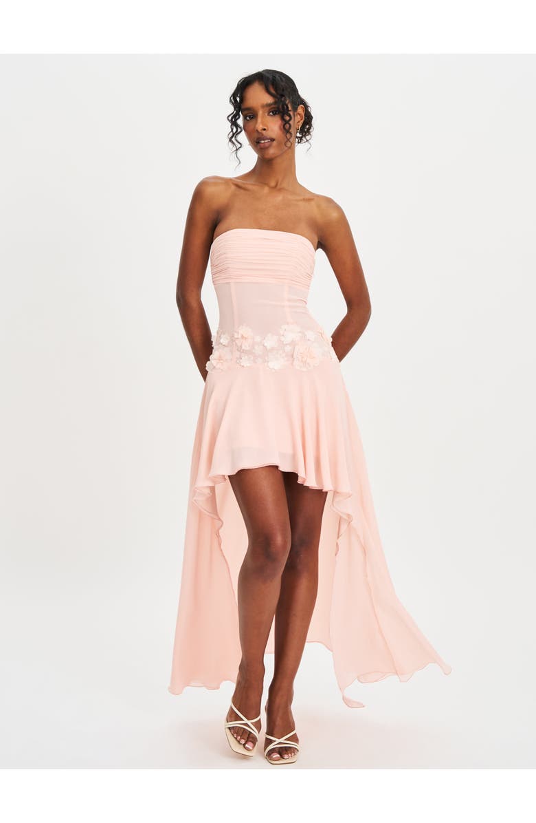 Miss Circle Mae Ruched Breast Appliqué Trim Trailing Dress, Alternate, color, Baby Pink Chiffon