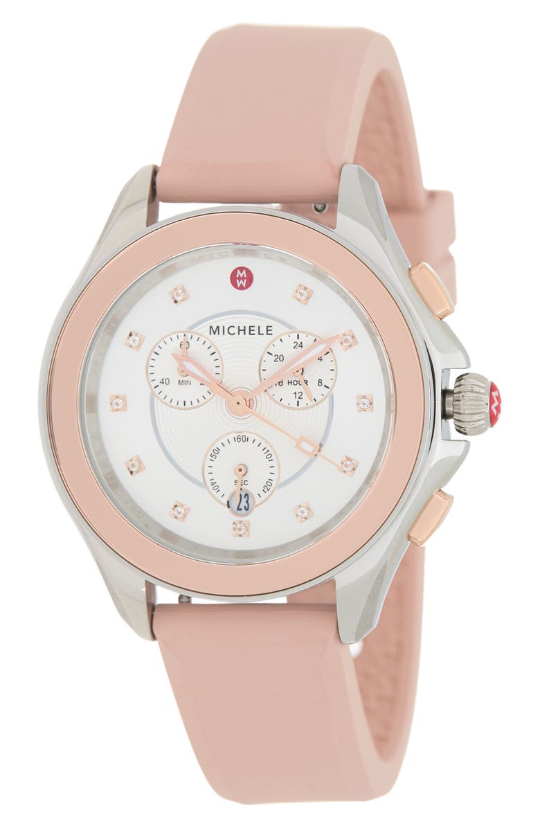 MICHELE Cape Chronograph Desert Rose Silicone Watch, 38mm, Main, color, 