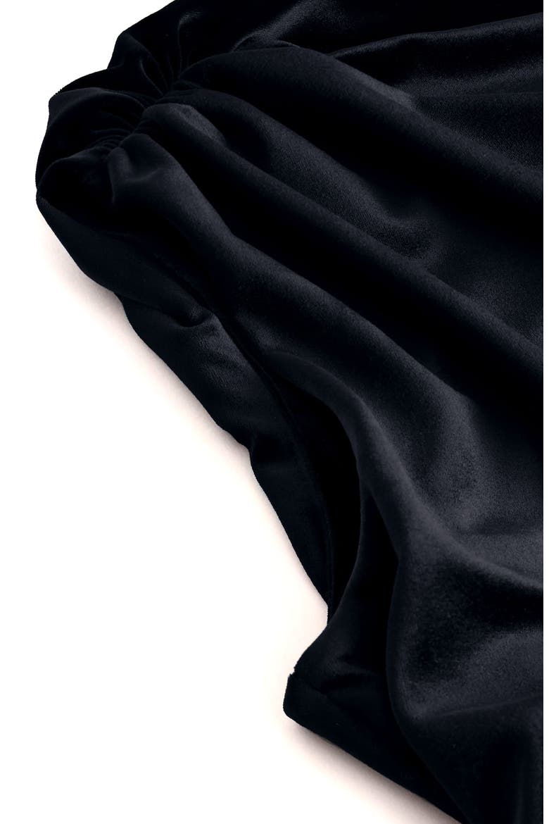 Asymmetric Neck Ruched Velvet Top, Alternate, color, BLACK