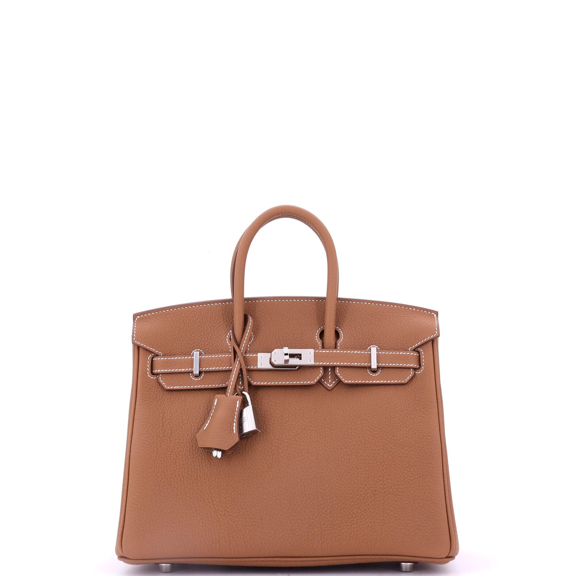Birkin Handbag Brown Togo with Palladium Hardware 25, Main, color, Metallic Gold