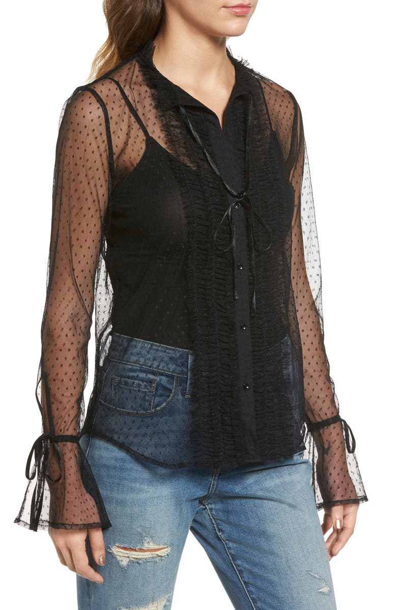 Hinge Ruffle Mesh Blouse, Alternate, color, 