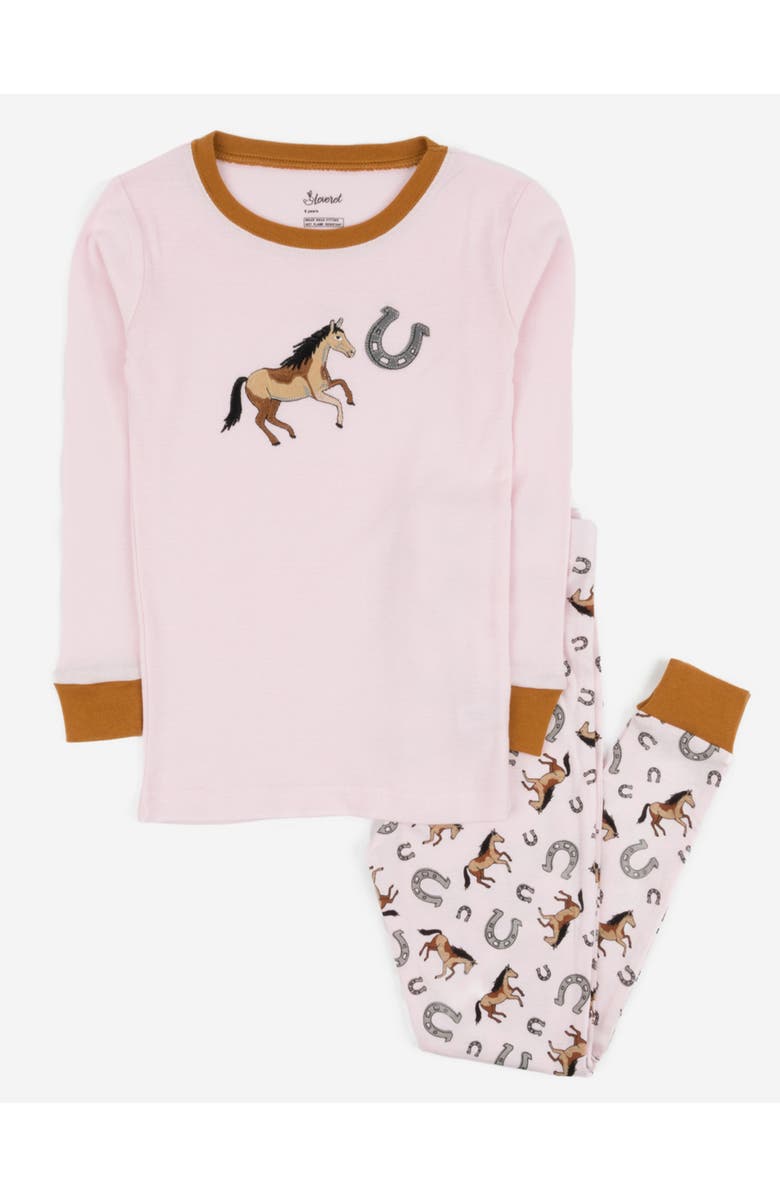 Leveret Kids Two-Piece Cotton Printed Matching Family Pajamas, Coordinated Prints, Main, color, Pink Horse