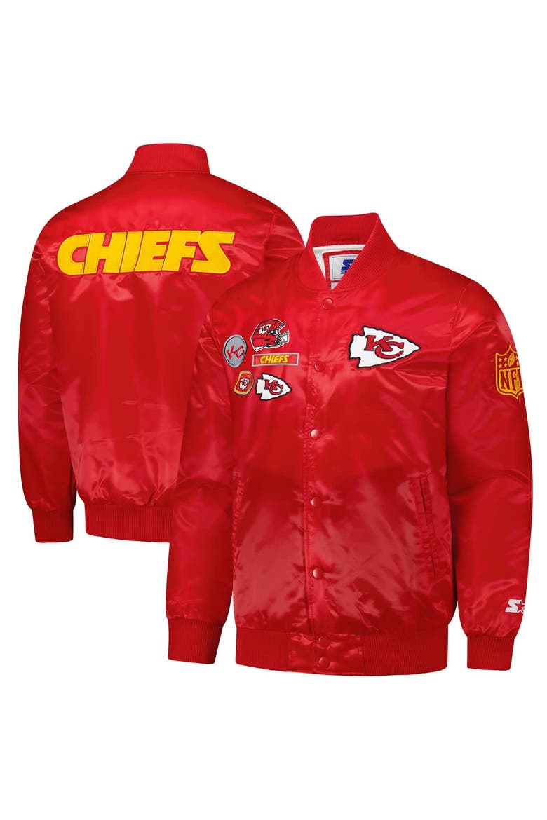 Men's Starter Red Kansas City Chiefs Exclusive Satin Full-Snap Varsity Jacket, Main, color, Red