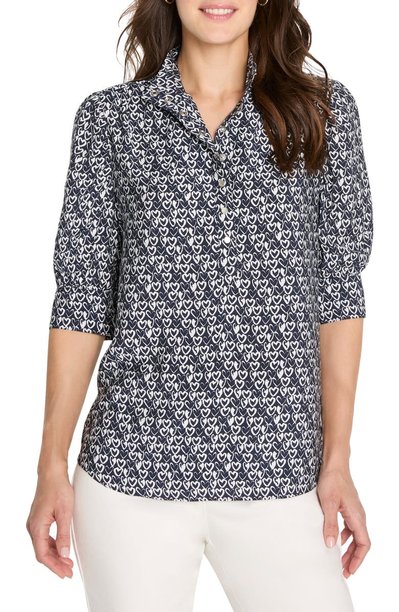 NIC+ZOE Etched Hearts Shirt, Main, color, Indigo Multi