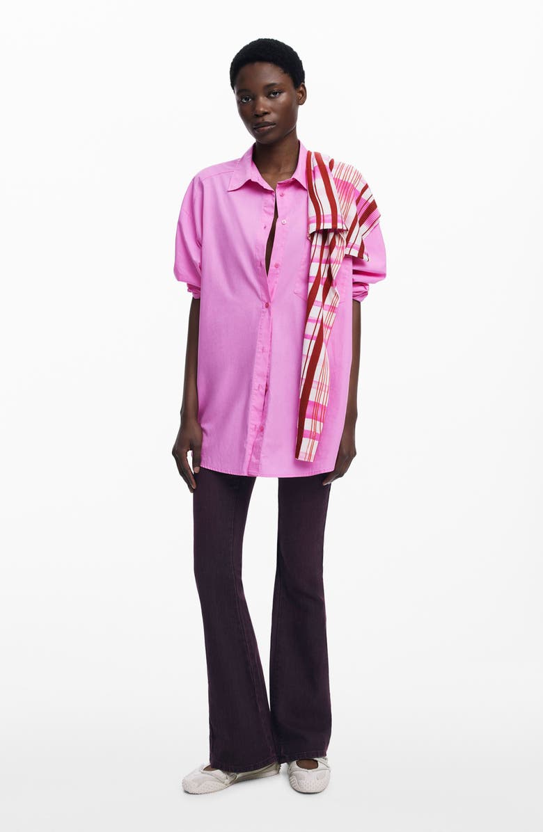 Desigual Graphic Oversize Cotton Button-Up Shirt, Alternate, color, Pink