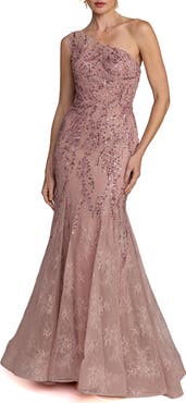 Mac Duggal Embellished Lace One Shoulder Mermaid Gown