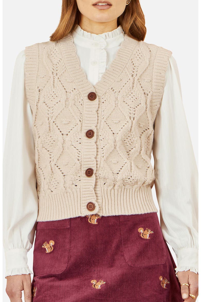 Button Up Chunky Cable Knit Waistcoat, Alternate, color, Ivory