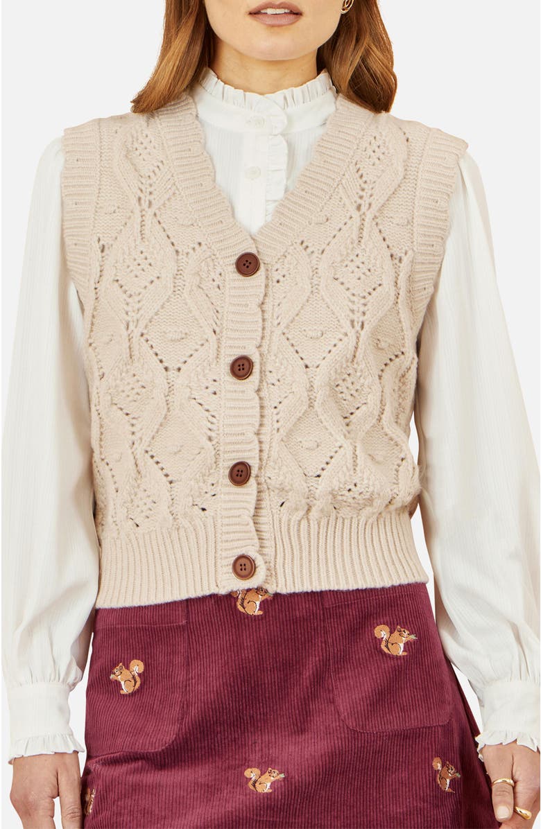 Yumi Button Up Chunky Cable Knit Waistcoat, Alternate, color, Ivory