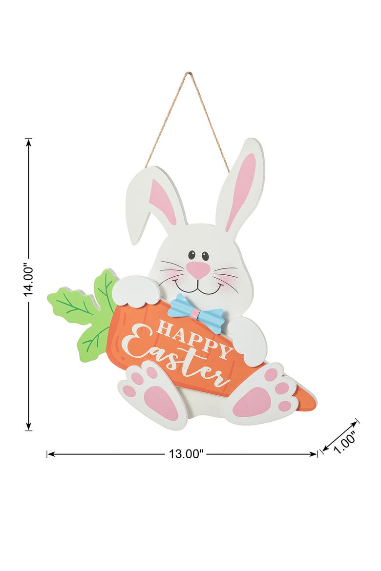 14"H Happy Easter Wooden Bunny and Carrot Door Hanger, Alternate, color, White
