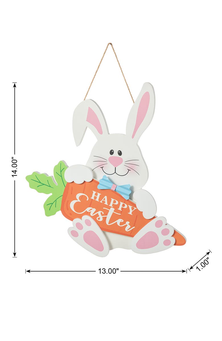 Glitzhome 14"H Happy Easter Wooden Bunny and Carrot Door Hanger, Alternate, color, White