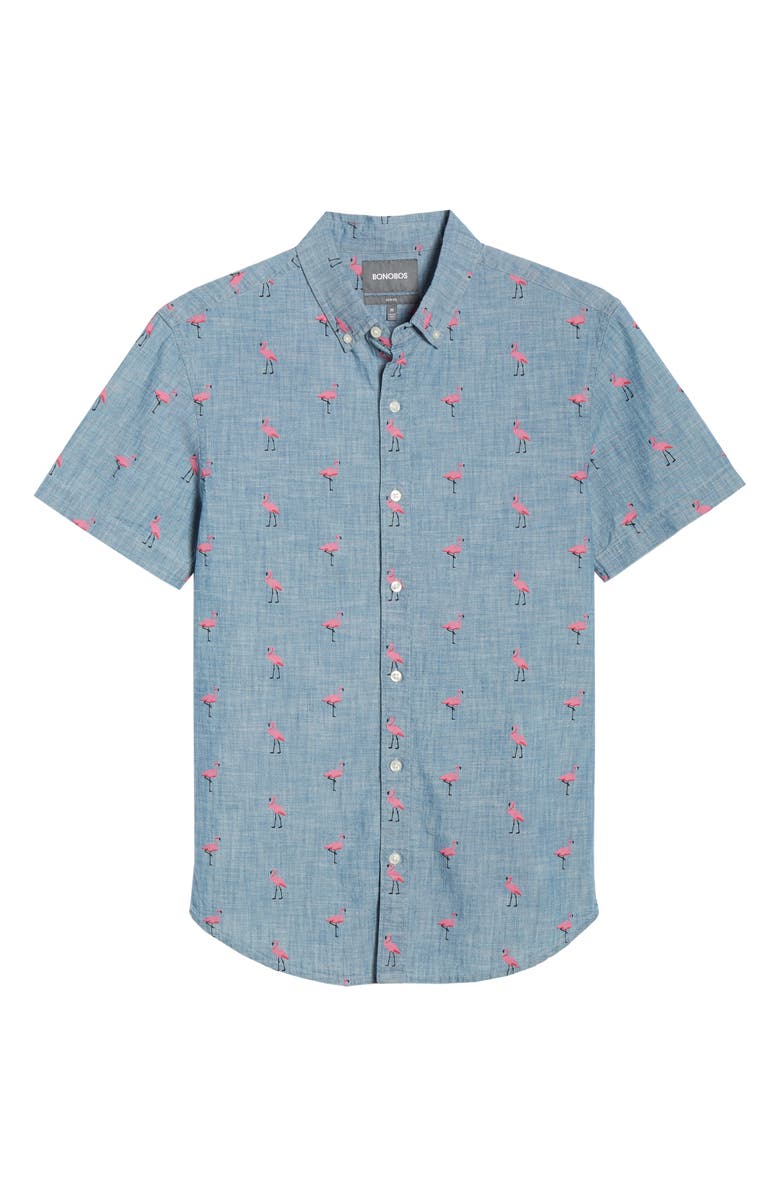 Bonobos Riviera Slim Fit Flamingo Print Sport Shirt, Alternate, color,