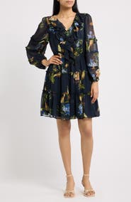 CeCe Floral Print Long Sleeve Dress
