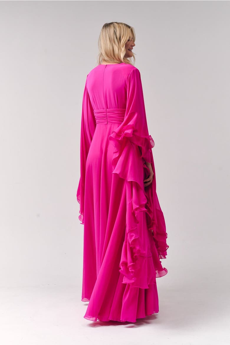 Ruffles Chiffon Maxi Dress, Alternate, color, Magenta