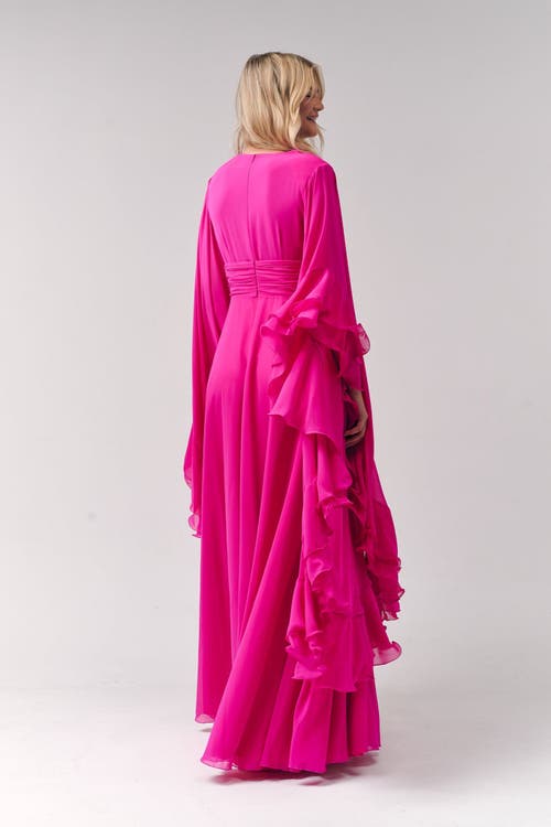 Le Fafo Ruffles Chiffon Maxi Dress In Red