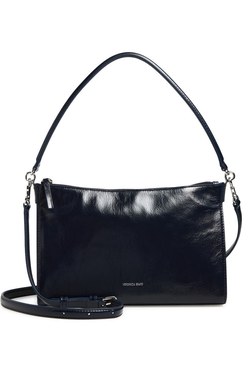 Veronica Beard Small Crinkled Leather Shoulder Bag, Main, color, Navy