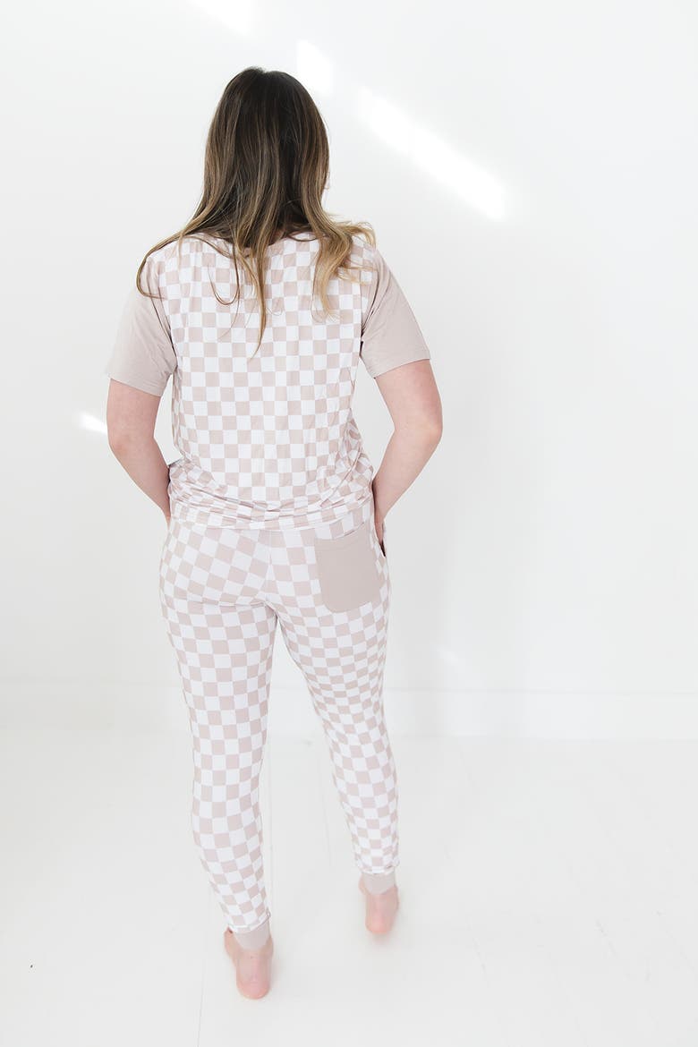 Checkered Women's Pajama Set, Alternate, color, Beige & White