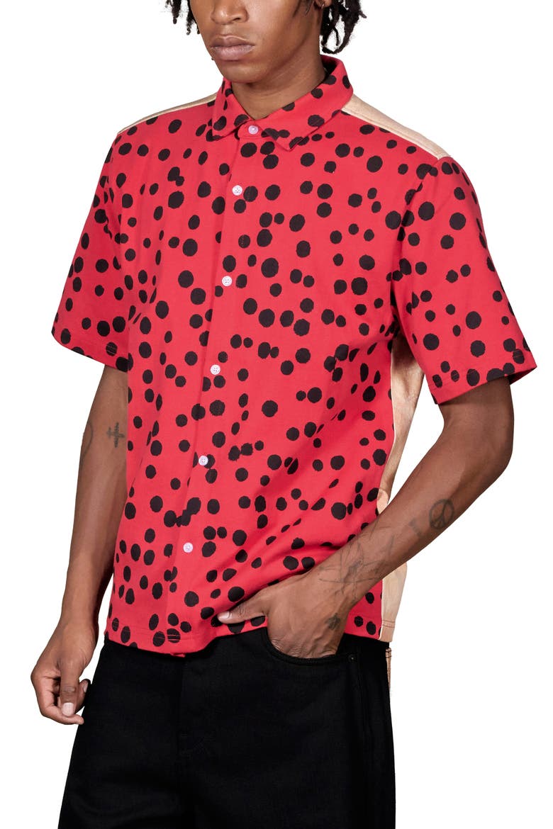 Bug Eye Short Sleeve Button-Up Shirt, Alternate, color, RED