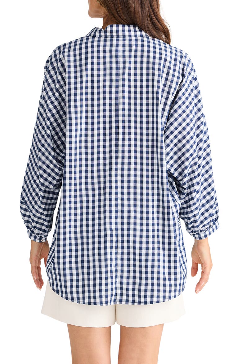 Monty Gingham Balloon Sleeve Button-Up Shirt, Alternate, color, NAVY GINGHAM
