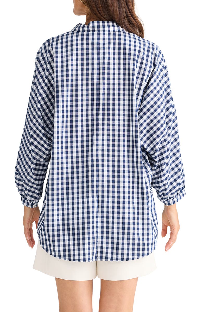 Brave+True Monty Gingham Balloon Sleeve Button-Up Shirt, Alternate, color, Navy Gingham