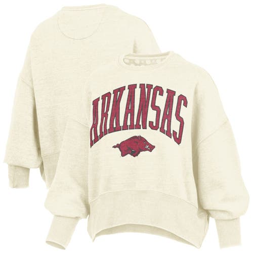 Pressbox Natural Arkansas Razorbacks Oversized Waist-length Crewneck Sweatshirt In Neutral