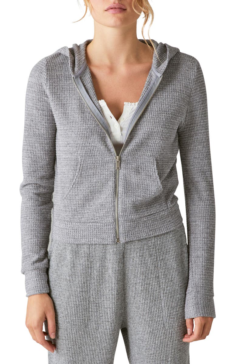 Lucky Brand Cloud Jersey Waffle Front Zip Hoodie, Main, color,
