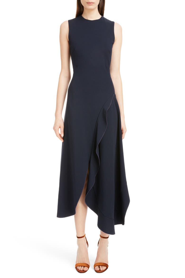 Asymmetrical Ruffle Detail Dress, Main, color, NAVY