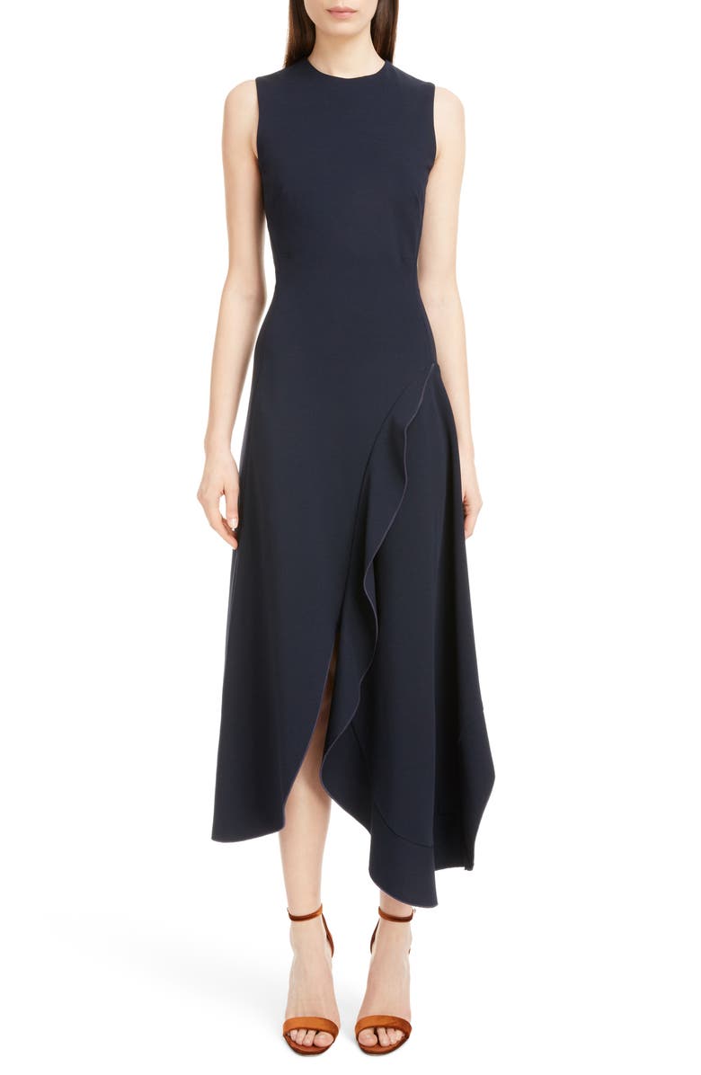 Victoria Beckham Asymmetrical Ruffle Detail Dress, Main, color, 