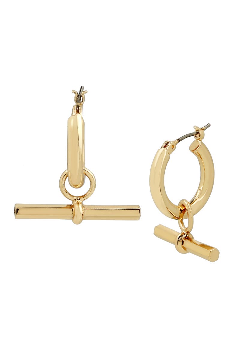 Bar Charm Mini Hoop Earrings, Main, color, GOLD