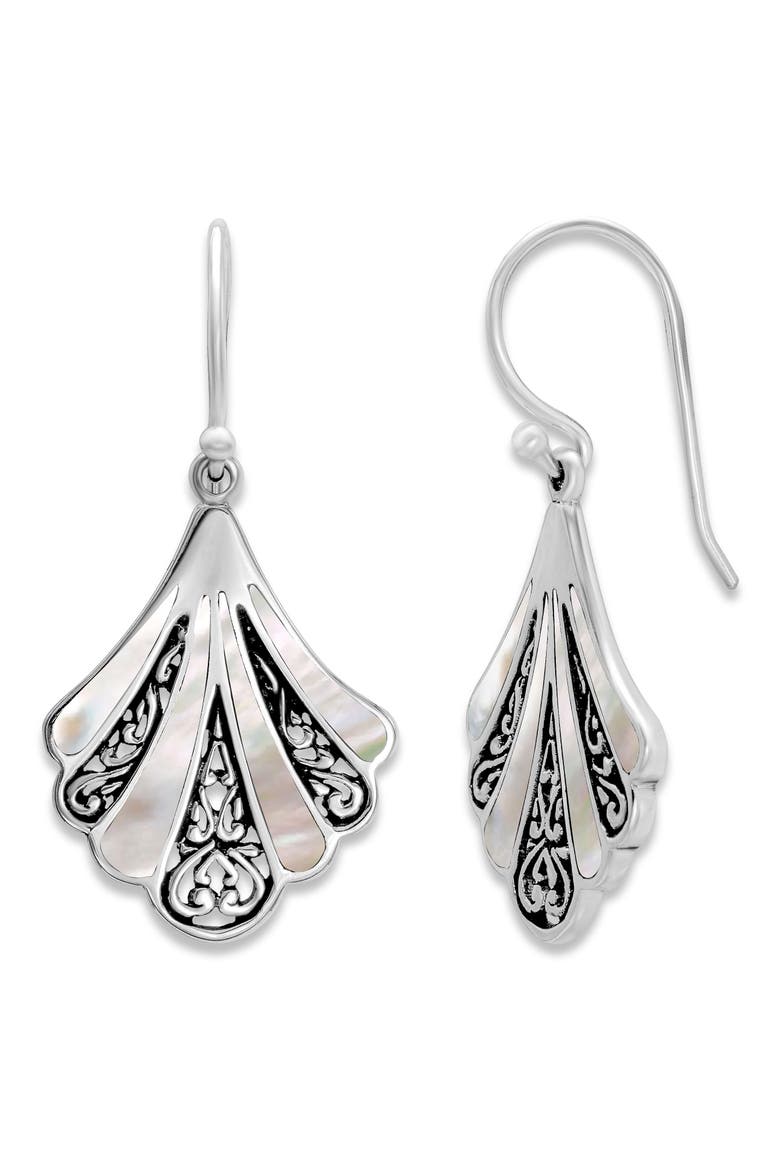 Mother-Of-Pearl Fan Drop Earrings, Main, color, WHITE