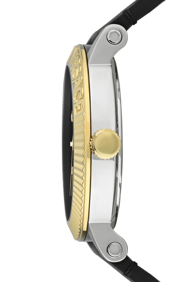 Versace Three-Hand Quartz Leather Strap Watch, 42mm, Alternate, color, Two Tone