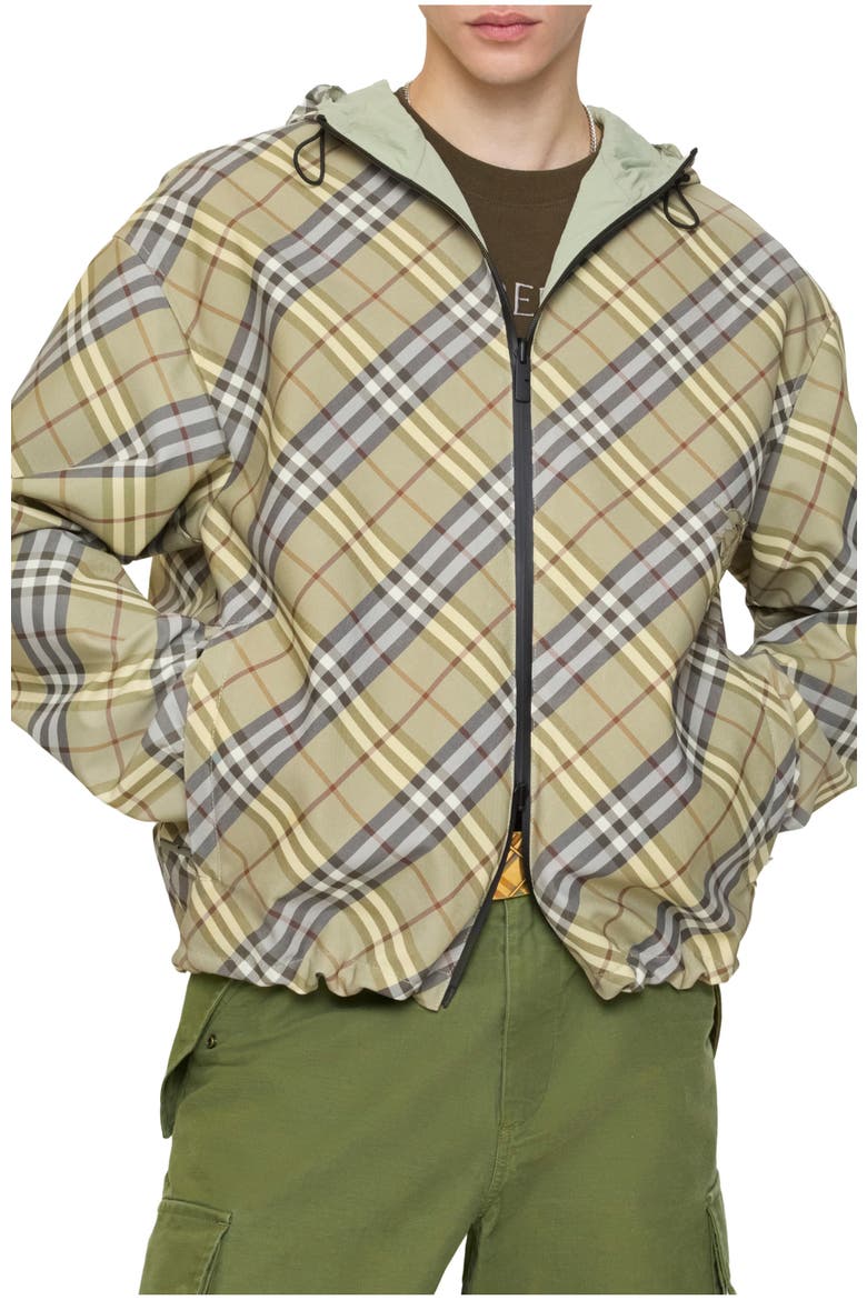 Reversible Check Hooded Jacket, Main, color, Glade green