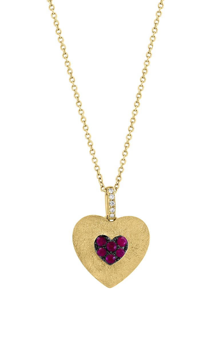 EFFY 14K Gold Diamond & Ruby Heart Pendant Necklace, Main, color, 