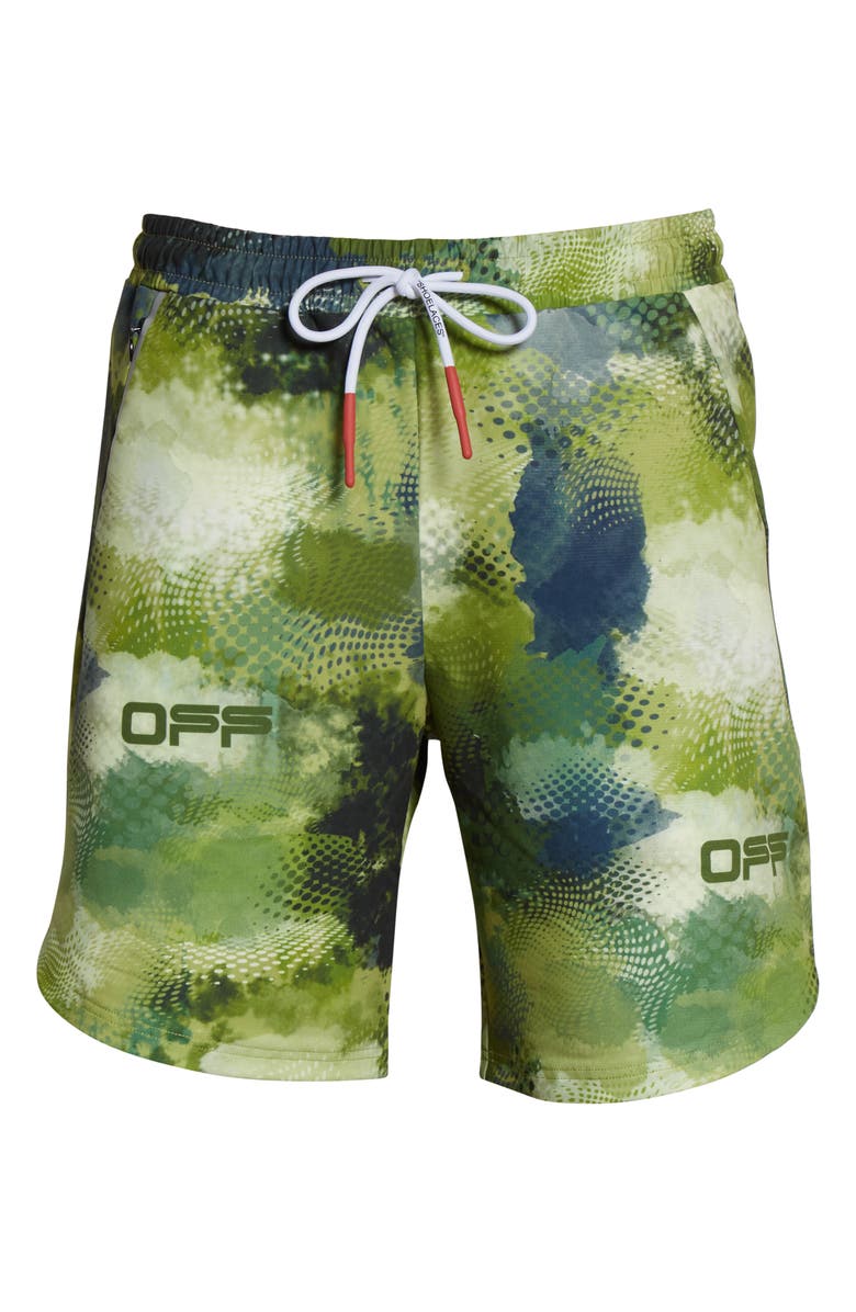 Off-White Camo Print Active Knit Shorts, Alternate, color,