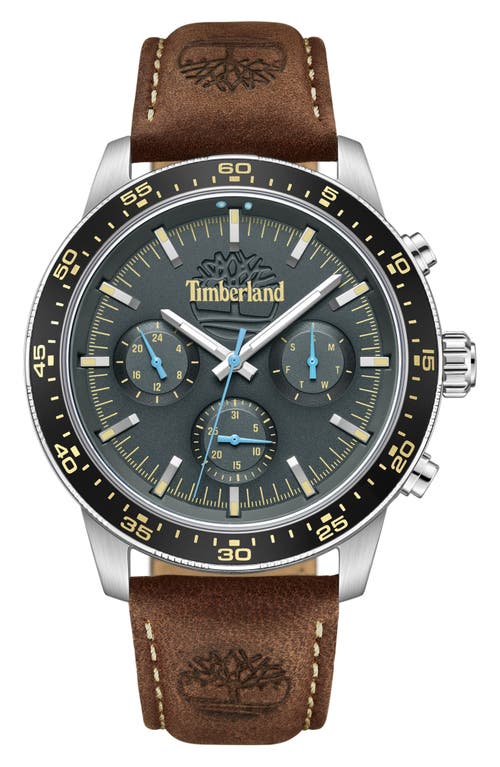 Timberland Parkman Multifunction Chronograph Leather Strap Watch, 44mm In Dark Brown