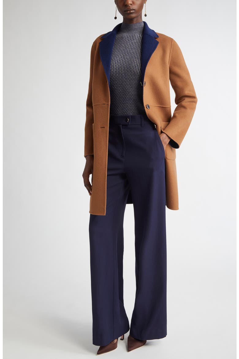 Two-Tone Double Face Wool & Cashmere Coat, Alternate, color, COGNAC/ NAVY