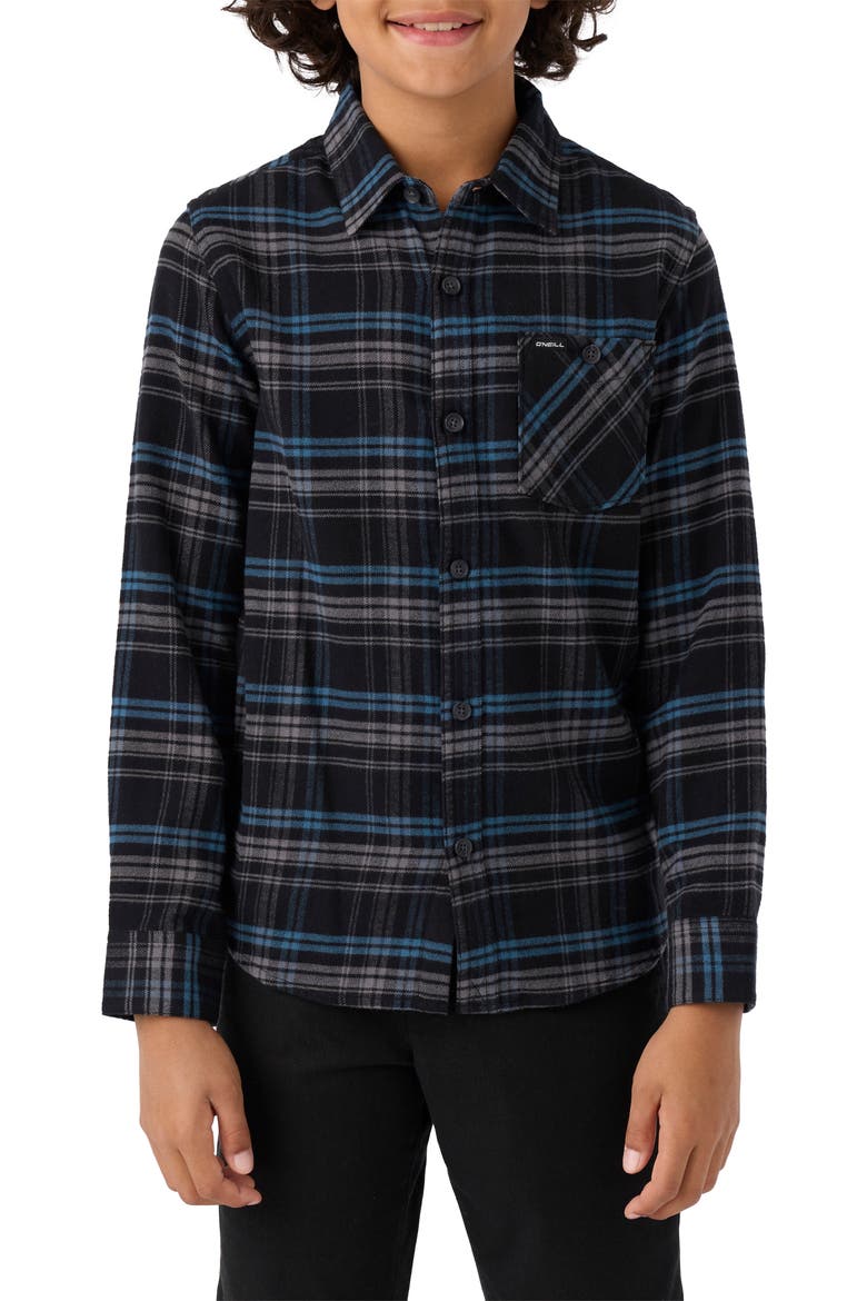 Kids' Redmond Plaid Flannel Button-Up Shirt, Main, color, BLACK