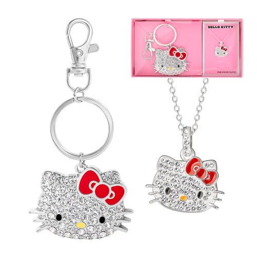 Hello Kitty Crystal Necklace & Keychain Gift Set In Metallic