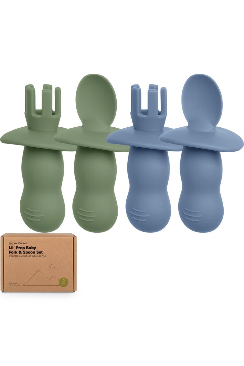 2-Sets Prep Baby Spoons & Forks Set, Main, color, Slate