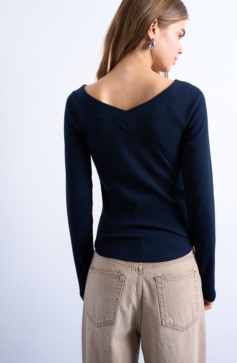 Topshop Raglan Sleeve Rib Top, Alternate, color, Navy