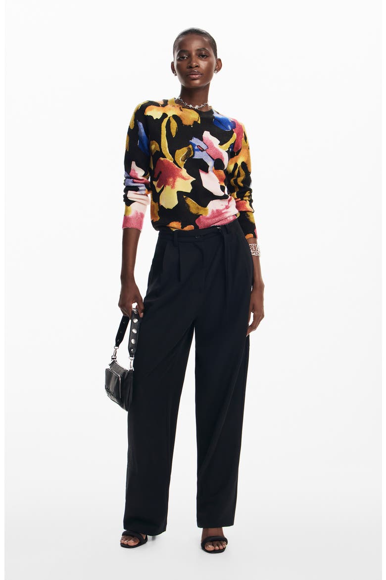 Abbotsford Floral Crewneck Sweater, Alternate, color, BLACK