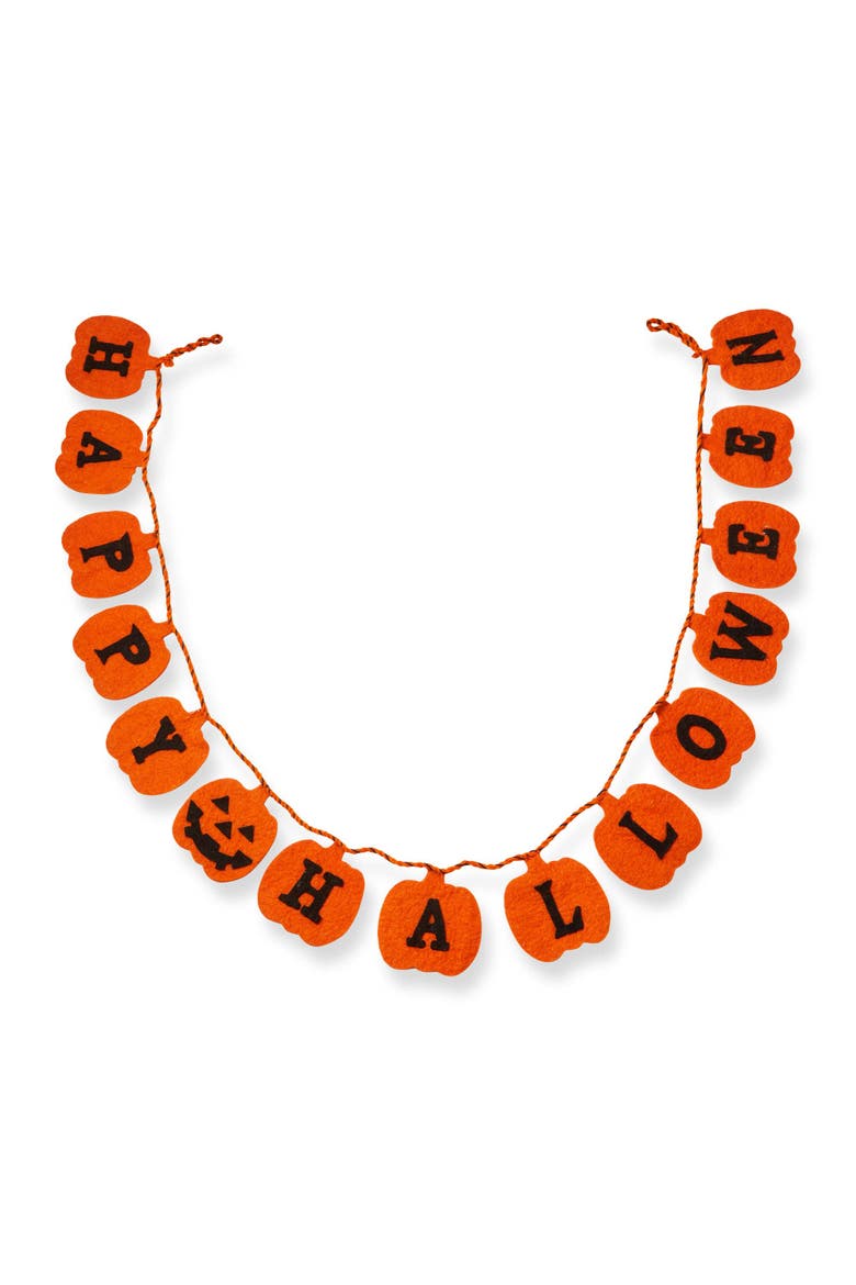 Happy Halloween Wool Felt Garland with 15 Orange Pumpkins, Main, color, Orange