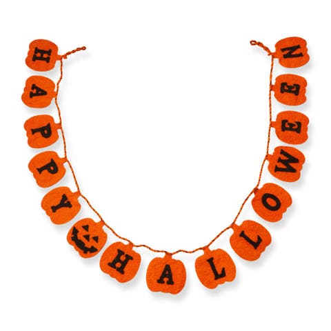 Happy Halloween Wool Felt Garland with 15 Orange Pumpkins