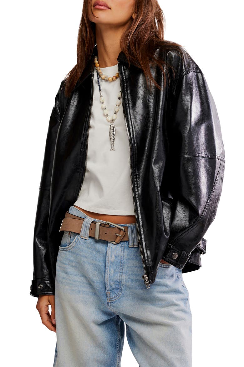 Sloan Faux Leather Jacket, Main, color, BLACK