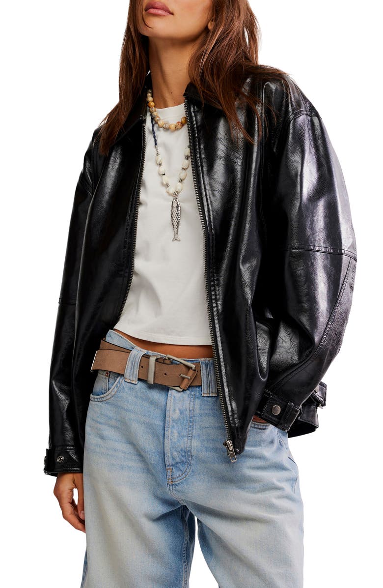 Free People Sloan Faux Leather Jacket, Main, color, Black