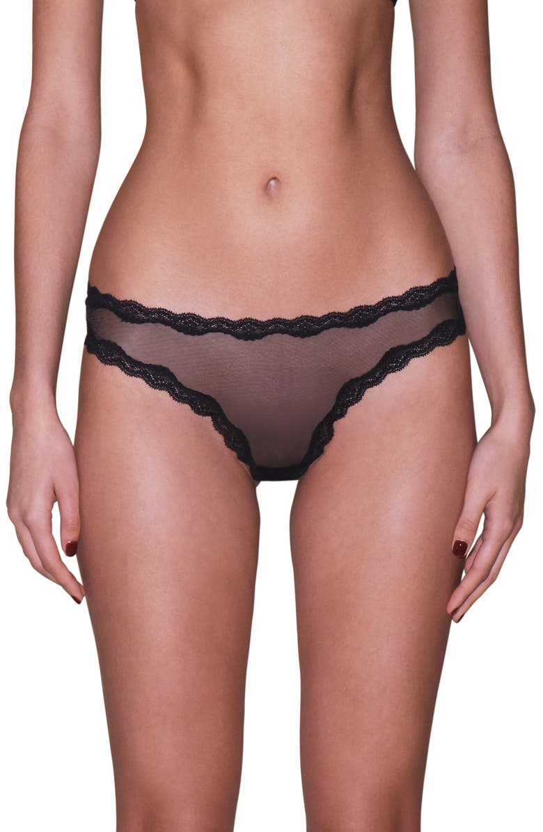 Fleur Du Mal Sheer Tulle Thong, Main, color, Black