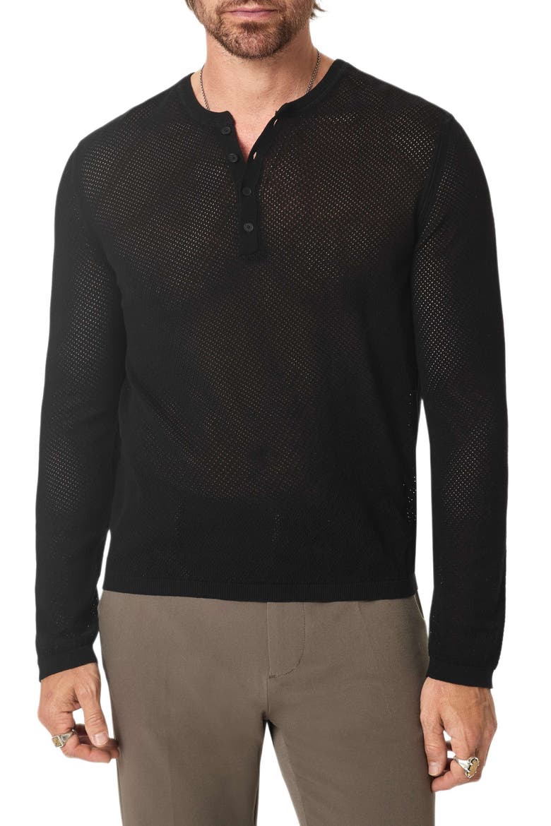 Quinn Long Sleeve Organic Cotton Mesh Henley, Main, color, BLACK