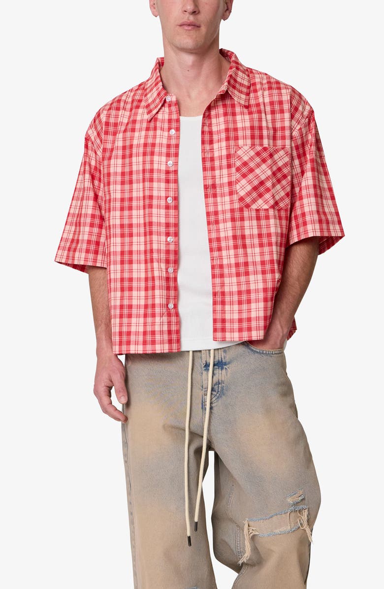 mnml Plaid Crop Short Sleeve Cotton Flannel Button-Up Shirt, Alternate, color, 