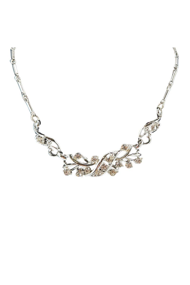 Vintage 1950s Rhodium-Plated Silvertone Rhinestone Vine Collar Necklace, Main, color, Silver